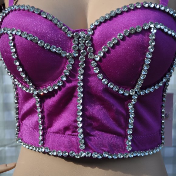 Bustier Top Sexy Rhinestone Crop Top Push up Corset Top Adjustable Straps - Picture 2 of 4